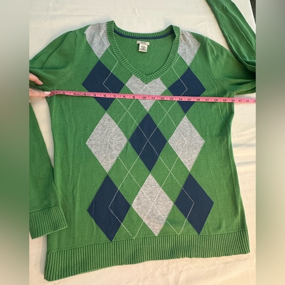 Izod V Neck Argyle Sweater Green Long Sleeve 100% Cotton Size Medium - Picture 6 of 9